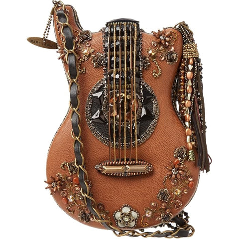 Mary Frances Special Hall Of Fame Bag Guitar Brown Beaded Handbag Music Tan New