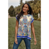 Johnny Was Janie Favorite Ruta Crew Short Draped Tee Shirt White Blue Top NEW