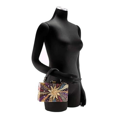 Mary Frances Eclipse Sunshine Beaded Handbag Sun Top Handle Bag Gold Purse NEW