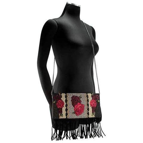 Mary Frances Western Rose Beaded Bag Embroidered Handbag Leather Purse Black NEW