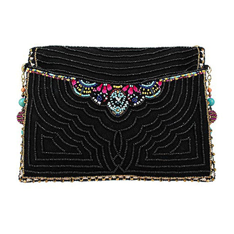 Mary Frances Good Hands Hamsa Crossbody Zipper Handbag Black Multi Purse Bag New