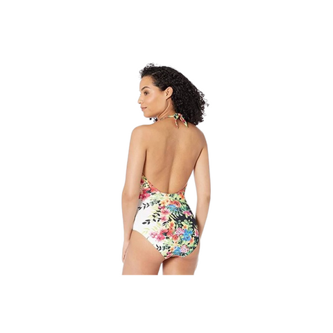Johnny Was Spring Halter One Piece Black Floral Women Swim Suit Flower White New