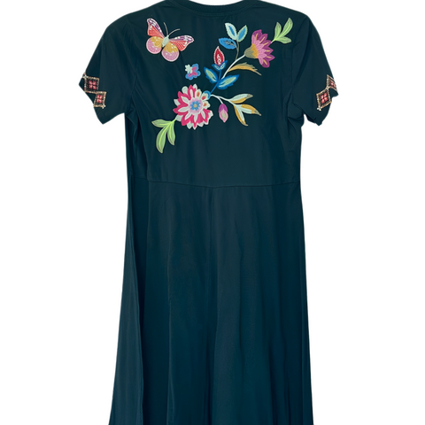 Johnny Was Gracey Trapunto Tee Ultramarine Blue Shirt Floral Embroidery Top NEW