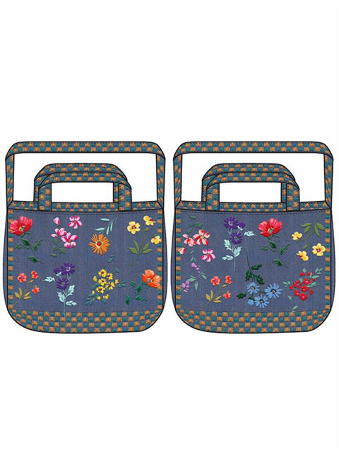 Johnny Was Evangeline Floral Tote Bag Denim Blue Dual Strap Purse Handbag New