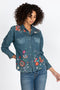 Johnny Was Olinda Denim Jean Button Embroidery Frayed Western Shirt Blue NEW