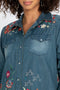 Johnny Was Olinda Denim Jean Button Embroidery Frayed Western Shirt Blue NEW