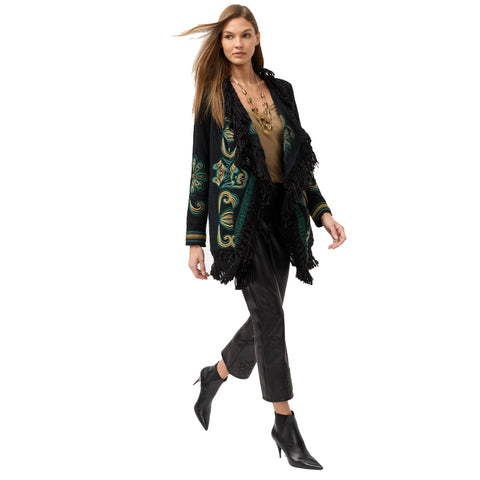 Johnny Was Welda Biya Draped Cozy Sweater Floral Embroidered Jacket Black NEW