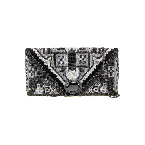 Mary Frances Magic Carpet Beaded Silver Grey Crossbody Clutch Handbag Purse New