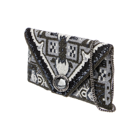 Mary Frances Magic Carpet Beaded Silver Grey Crossbody Clutch Handbag Purse New