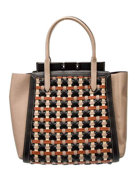 COACH Troupe Tote Weaving Bag Leather Woven Black Pewter Brown Handbag New