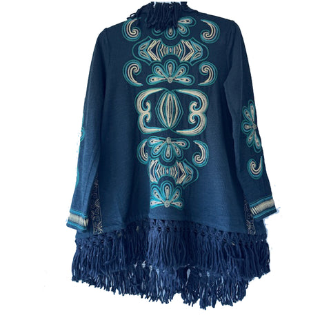 Johnny Was Welda Biya Draped Cozy Sweater Floral Embroidered Jacket Black NEW