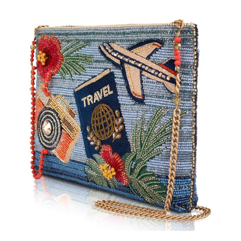 Mary Frances Where To Next Crossbody Handbag Floral Zip Bag Blue Travel Purse NEW