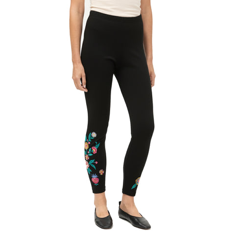 Johnny Was Ziviana Legging Cotton Floral Embroidered Leggings Pants Black NEW