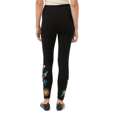 Johnny Was Ziviana Legging Cotton Floral Embroidered Leggings Pants Black NEW