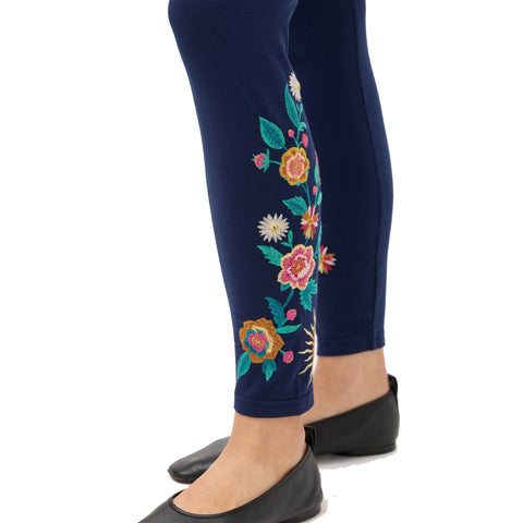 Johnny Was Ziviana Legging Cotton Floral Embroidered Leggings Pants Black NEW