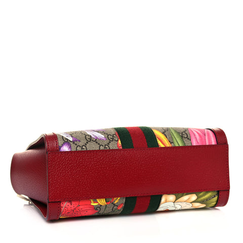 Gucci Ophidia Red Floral Small Tote Leather Canvas Flower Handbag Bag Italy NEW