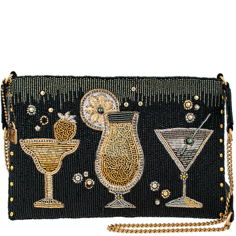 Mary Frances Another Round Crossbody Handbag Bar Beaded Clutch Black Bag New