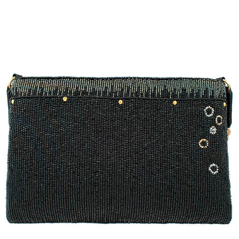 Mary Frances Another Round Crossbody Handbag Bar Beaded Clutch Black Bag New
