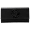 Gucci Soho Black Pebbled Leather Long Wallet Flap GG Large Authentic Italy NEW