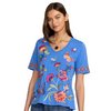 Johnny Was Gracey Trapunto Tee Ultramarine Blue Shirt Floral Embroidery Top NEW