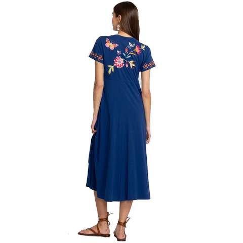 Johnny Was Gracey Crew Neck Swing Long Dress Black Butterfly Embroidered XXL NEW