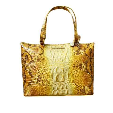 Brahmin Medium Asher Canary Ombre Melbourne Tote Leather Handbag Bag Yellow New
