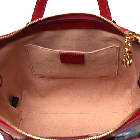 Gucci Ophidia Red Floral Small Tote Leather Canvas Flower Handbag Bag Italy NEW