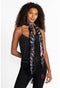 Johnny Was Camino Serra Silk Scarf Flowers Square Large Floral Tassels Black NEW