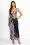 Johnny Was Magic Garden Silk Scarf Flowers Square Large Floral Tassels Navy Blue NEW