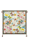 Johnny Was Mitchie Butterfly Silk Scarf Square Large Floral Tassels White NEW