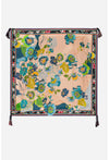 Johnny Was Jenn Scarf Flowers Silk Square Large Floral Beige Blue Tassels NEW