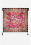 Johnny Was Pink Lace Silk Scarf Square Large Bold Floral Black Flower Tassels NW
