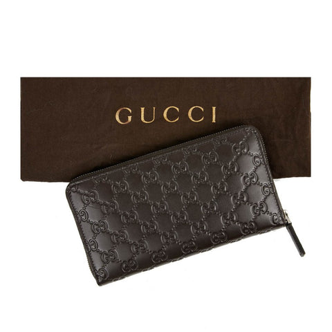 Gucci GG Large Dark Chocolate Brown Leather Zip Around Wallet Long Bifold New