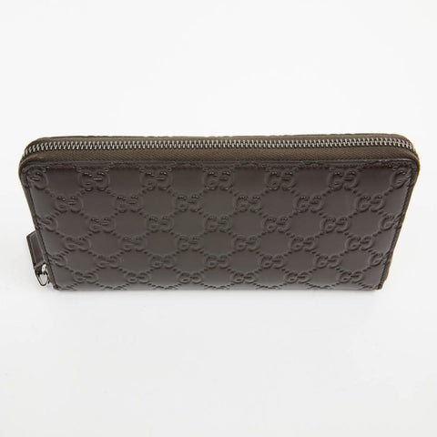 Gucci GG Large Dark Chocolate Brown Leather Zip Around Wallet Long Bifold New