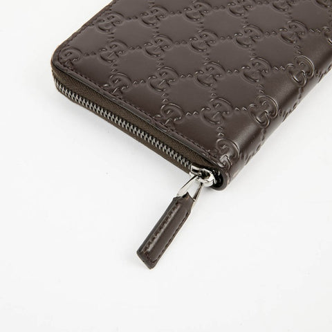 Gucci GG Large Dark Chocolate Brown Leather Zip Around Wallet Long Bifold New