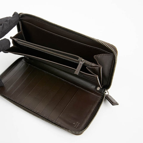 Gucci GG Large Dark Chocolate Brown Leather Zip Around Wallet Long Bifold New