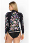 Johnny Was Butterfly Surf Shirt Swimwear Zipper Long Floral Black Rash Guard NEW