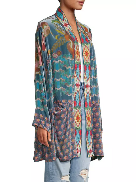 Johnny Was Vember Burnout Benet Kimono Jacket Flower Embroidery Blue Floral XXL NEW