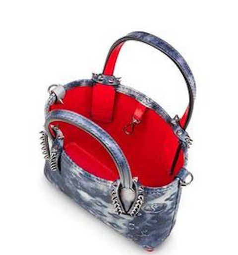 CHRISTIAN LOUBOUTIN Cabata Punk Leather Tote Blue Bag Handbag Small Denim New