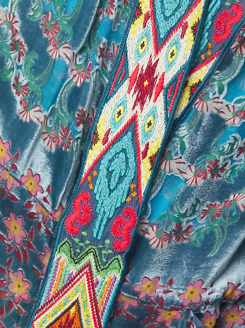 Johnny Was Vember Burnout Benet Kimono Jacket Flower Embroidery Blue Floral XXL NEW
