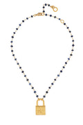 French Kande Micro Sodalite Fk Lock Necklace Pendant Gold Plated New