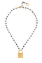French Kande Micro Sodalite Fk Lock Necklace Pendant Medallion Gold Plated NEW
