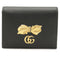 Gucci Calfskin GG Marmont Bow Compact Card Case Bifold Black Gold Purse Wallet