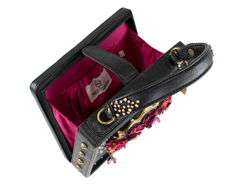 Mary Frances La Reina Top Handle Handbag Beaded Purse Floral Black Gold Bag NEW