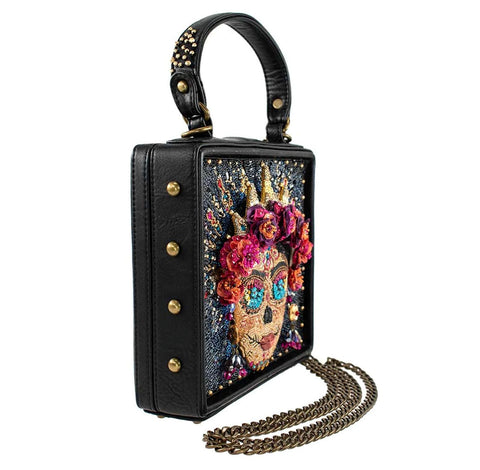 Mary Frances La Reina Top Handle Handbag Beaded Purse Floral Black Gold Bag NEW
