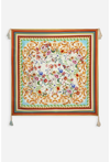 Johnny Was Felix Scarf Silk Square Large Floral Tassels Orange Scarves Blue New