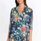 Johnny Was Sunrise Surf Swim Resort Cover-Up Long Dress V-Neck Flower Blue New