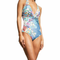 Johnny Was Sunrise Surf Swim Resort Cover Up Long Dress V Neck Flower Blue NEW