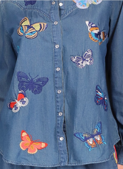 Johnny Was Paradisio Western Shirt Long Sleeve Embroidery Denim Blue Jean New