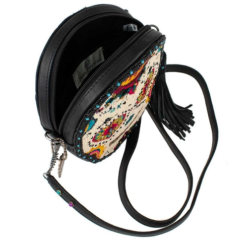 Mary Frances Sweet Calavera Sugar Skull Handbag Black Bead Purse Leather Bag New